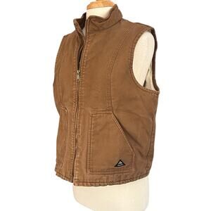RidgeCut Sherpa Lined Canvas Vest Womens Large Tan Full Zip Workwear Outdoors
